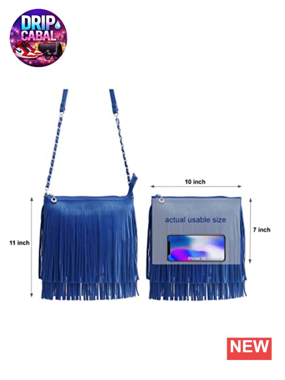 Fringe Crossbody Shoulder Bag with Tassel, Faux Suede Leather, Adjustable - Picture 5 of 6